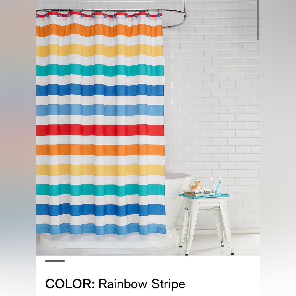 Charter Club Rainbow Stripe Shower Curtain With Hooks-NWT